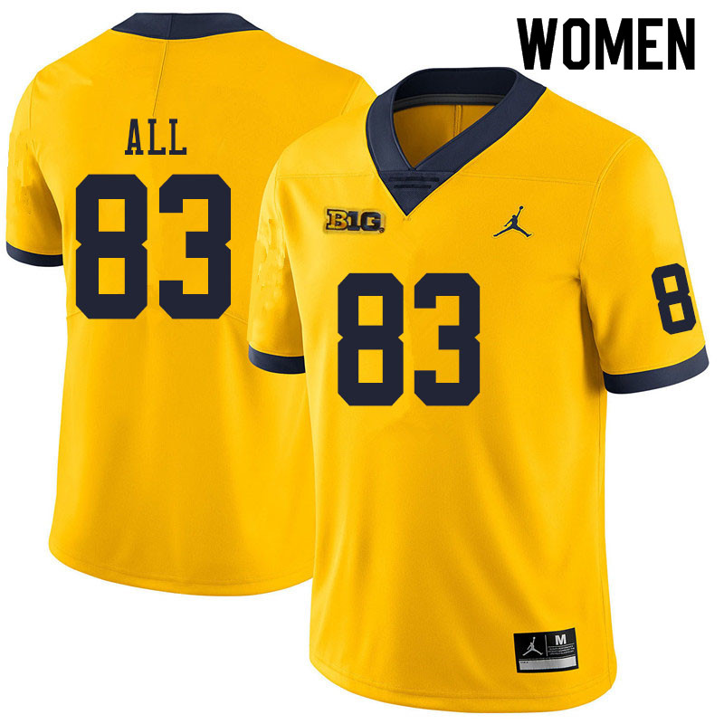 Women #83 Erick All Michigan Wolverines College Football Jerseys Sale-Yellow